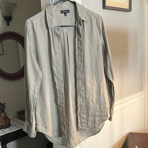 Lord & Taylor Beige Button-Front Lightweight Shirt Jacket